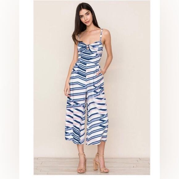 Yumi Kim Bluish Purple & White Striped Jumpsuit - size Large - Picture 1 of 6